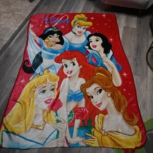 Disney Princess Fleece Throw Blanket Red Pink Plush Kids Bedding Movie Character